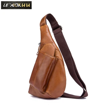 

Quality Mens Original Leather Fashion Tringle Chest Pack Bag Design Male Sling Crossbody One Shoulder Bag Backpack Daypack 8809