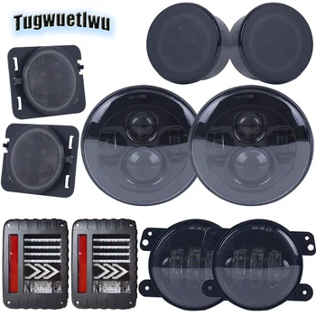 

for jeep wrangler 7inch round LED headlights 4inch fog lamps Fender Flares front side turn light led tail lights rear stop brake
