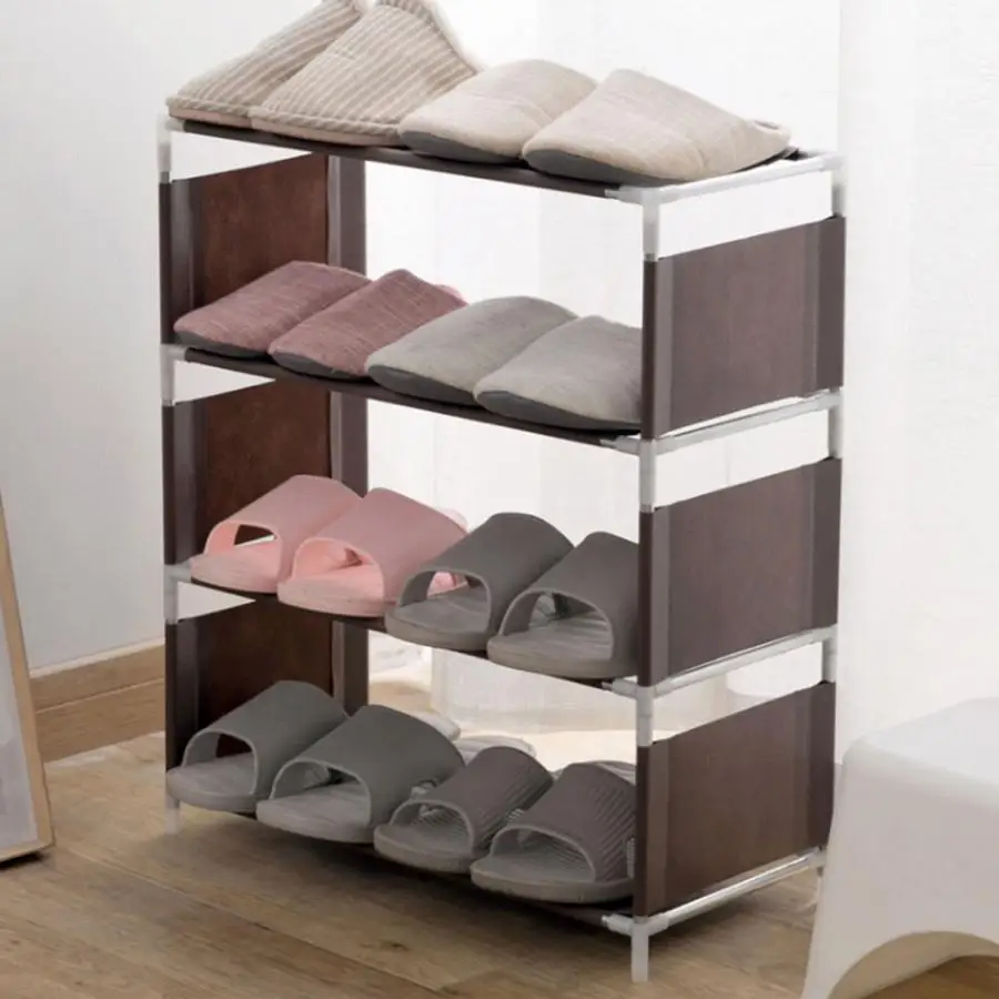 4 Tiers Shoes Rack Assembled Stainless Steel Shoes Storage Cabinet Dustproof Shoes Rack Shelf Stand Shoes Organizer