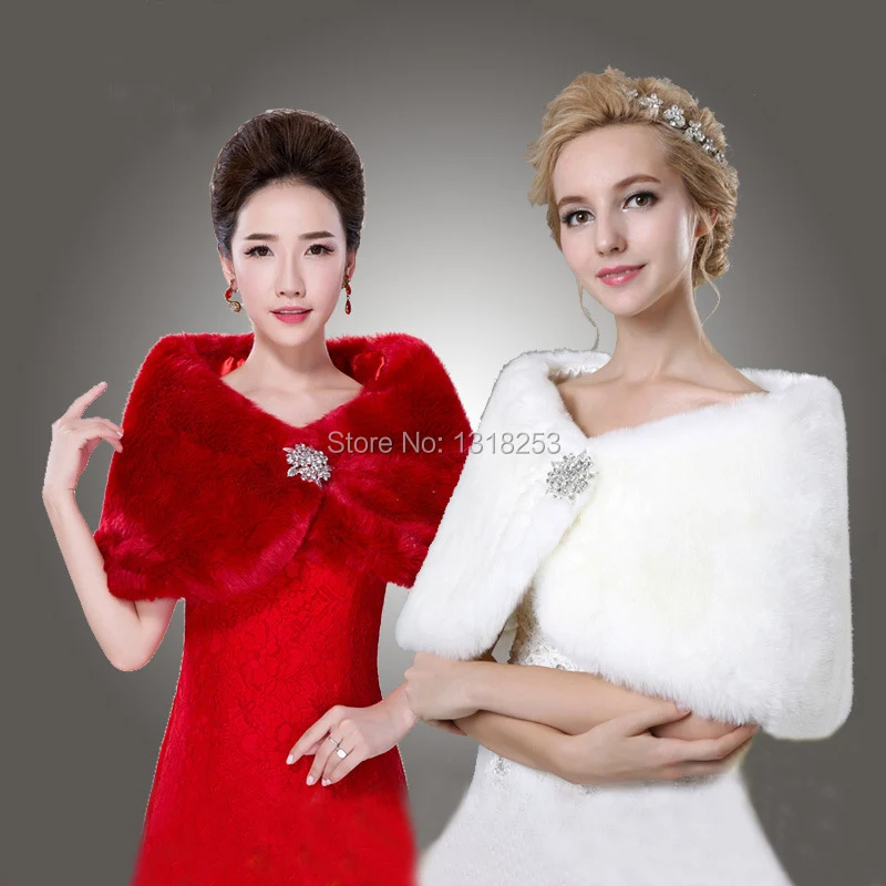 Icegrey Damen Braut Cape Aus Kunstpelz - Elegante Stola Mit Strass-Brosche In Elfenbein-Weiß