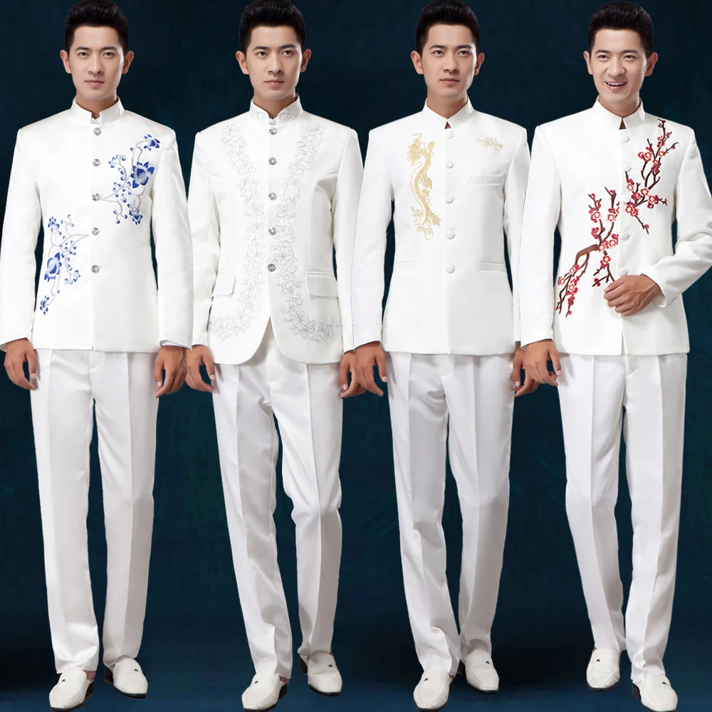 Костюм homme, китайский стиль, новинка, мужские костюмы с блузой, вышивка, сценические костюмы для певцов, для MC, ведущего костюма