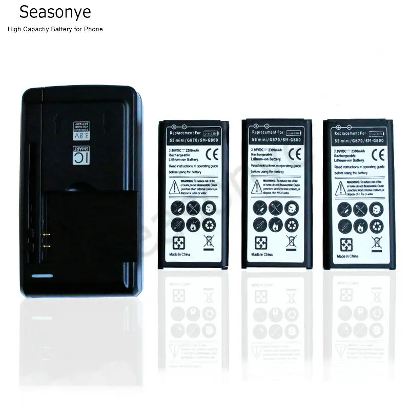Seasonye 2x2300 мА/ч, EB-BG800BBE Замена Батарея+ Универсальный Зарядное устройство для samsung Galaxy SV мини S5 мини G870 SM-G800F G800