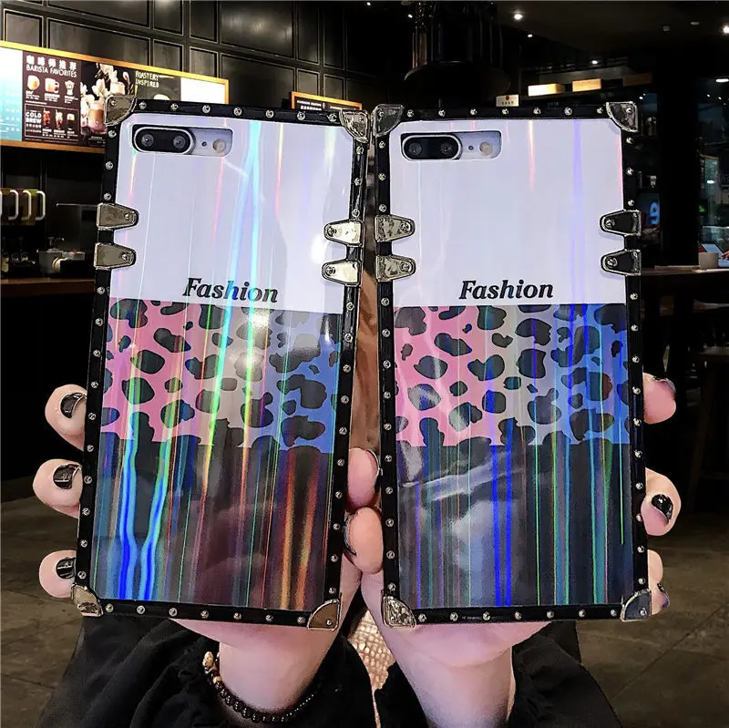 

Fashion Blue light Square Cover For Huawei Mate 20 P20 Lite P20 pro Gold Rivet Spliced Sexy Leopard Cover For Huawei Nova 3I 2S