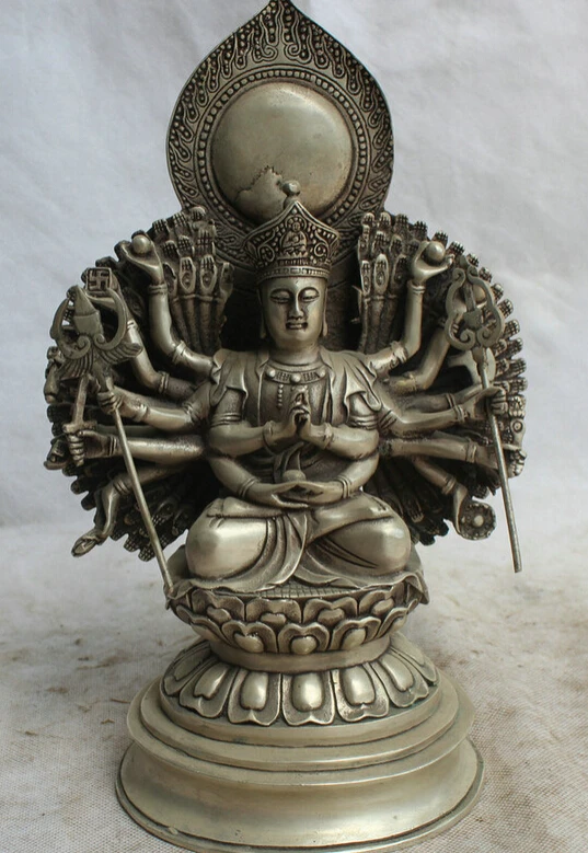 

song voge gem S5709 11" Tibet Tibetan Buddhism Silver seat 18 Hands Maha Cundi Mother Buddha Statue