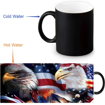 

US Flag And Bald Eagle mugs heat reveal coffee mug hot water changing color magic tea cups customize gift
