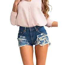 Для женщин Винтаж Джинсовые рваные короткие джинсы Летняя мода высокое качество пикантные узкие шорты с высокой талией пикантны