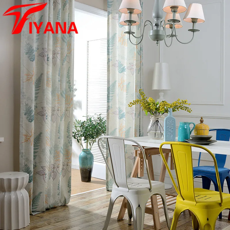 

Modern Plant Printing Semi-Shading Curtains For Kitchen Living Room Balcony Elegant Leaves Jacquard Window Curtains P088D3