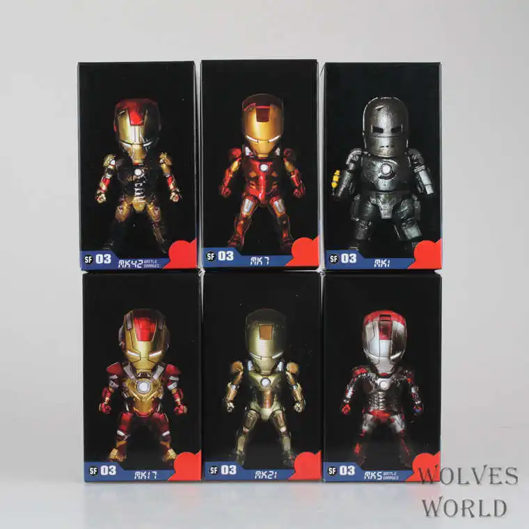

6pcs/set Iron Man light movie cartoon Anime Action Figure PVC Collection Model toy brinquedos for christmas gift With retail box