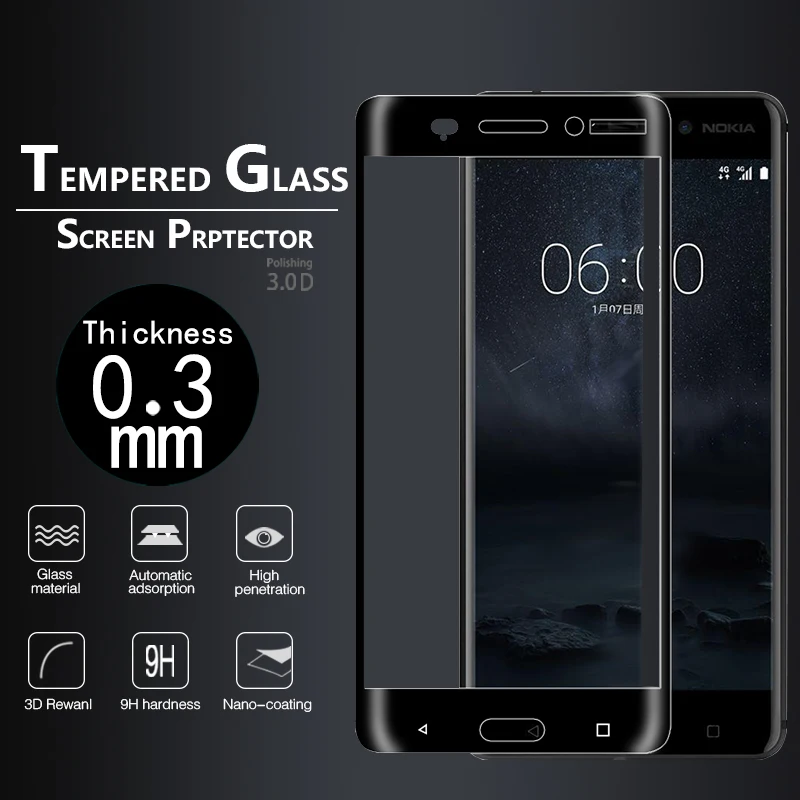 

Full Coverage 3D Curved glass film for Nokia 6 TA-1000 Tempered Glass Film for NOKIA 6 TA-1003 TA-1025 5.5"Screen Protector film