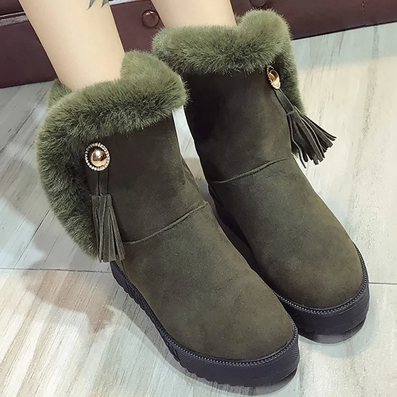 

Winter woman's boot fringe designer mid-calf boots with fur slip-on short plush snow boots women 2018 new arrival