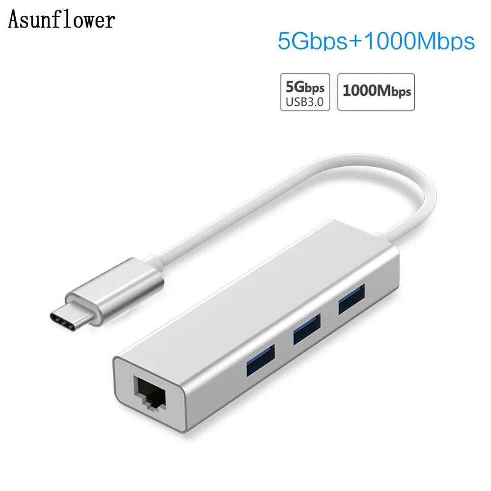 

USB Ethernet USB 3.0 to Rj45 Lan Adapter 3 Port USB Type C Hub 10/100/1000Mbps Gigabit Ethernet Network Card Lan For MacBook