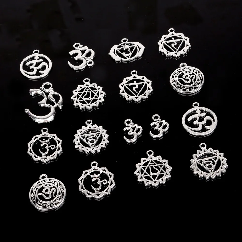 

Mix Size 10pcs Antique Silver Plated Om Bracelet Charm Yoga Charm Om Charms For Jewelry Making