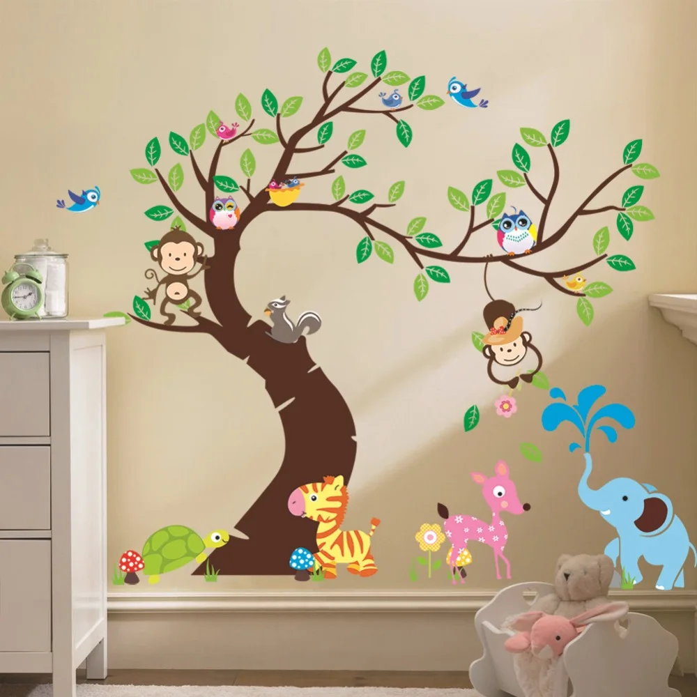 Large Monkey Owl Tree+Branch Vinyl Wall Decal Home Sticker Kids Nursery mural L 
