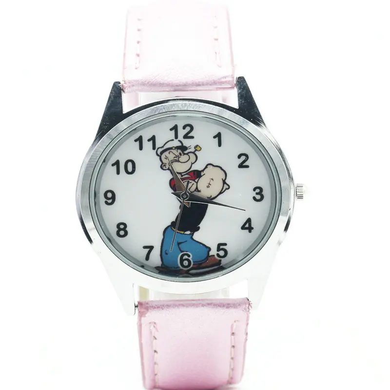 Моряк Папай Explorer Кварц детские спортивные Мода Мультфильм Кожа часы наручные часы для мальчика студентов Рождество часы - Цвет: Розовый