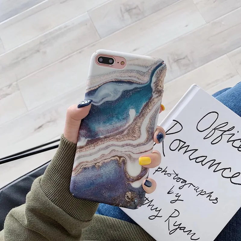 JIBAN Fashion Blue Star River Marble Cases For Iphone XS Max XR Matte Hard Plastic Back Cover for 6 6s 7 8 Plus Capa |