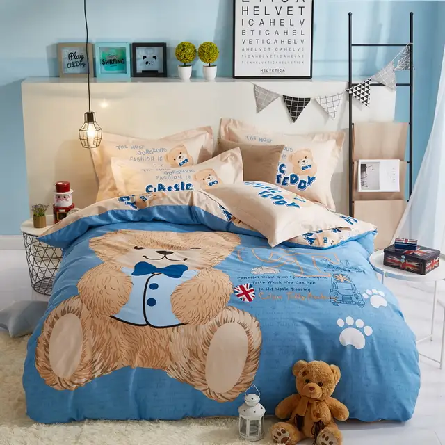 100 Cotton Teddy Bear Boys Bedding Sets Bedclothes King Queen Size