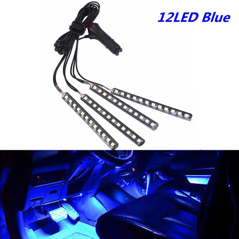 Кратор 4 в 1 автомобиль внедорожник подключение к автомобильному прикуривателю интерьер ног декоративные 12LED световая полоса DC12V - Испускаемый цвет: Blue