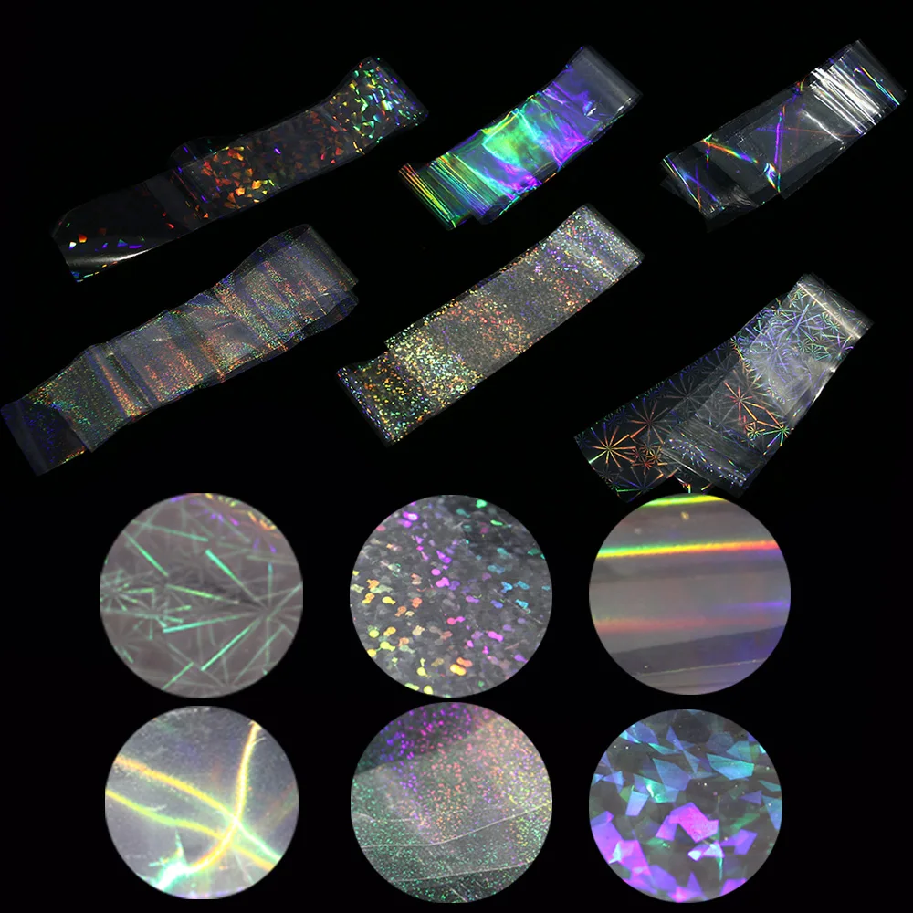 

1 Roll Hot Nail Art Stickers Transparent Silver Transfer Nail Art Foils Craft Decorations Laser Nail Foil Beauty Tools 6 Styles