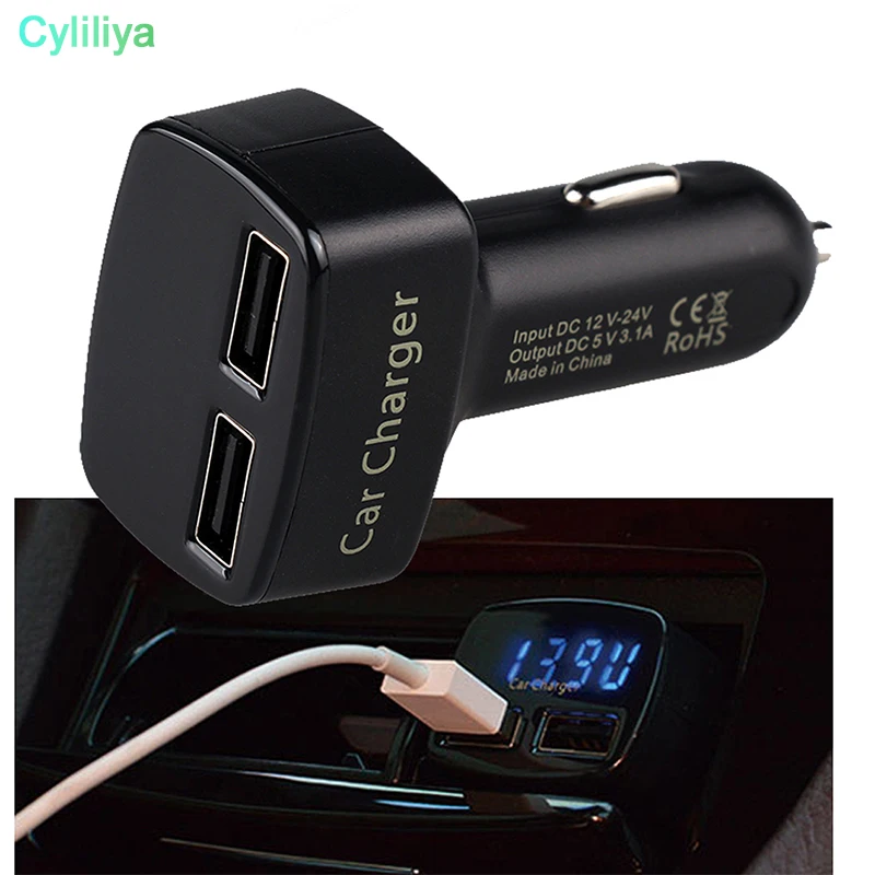 DHL 50 шт. 4 в 1 Автомобильное зарядное устройство Dual USB DC 5 В 3.1A адаптер с напряжение/температура/измеритель тока тестер цифровой светодиодный дисплей