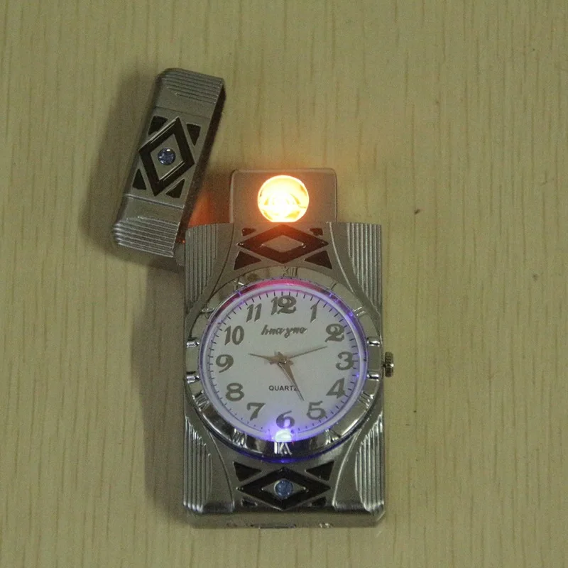 Цифровые Красочные алмазные часы зажигалка, USB зажигалки, защита окружающей среды электронная зажигалка - Цвет: Серебристый