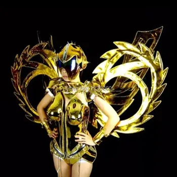

WYY Model performance dress gold mirror wings backplane dj dress bodysuit armor robot suit clothe bar helmet dance costume show