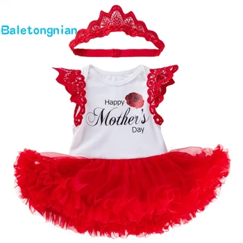 

Toddler Outfits Kid Lace Romper Dress Headband Newborn Tutu Sets Baby Girl Clothes Infant Love Mommy Happy Mother's Day Clothing