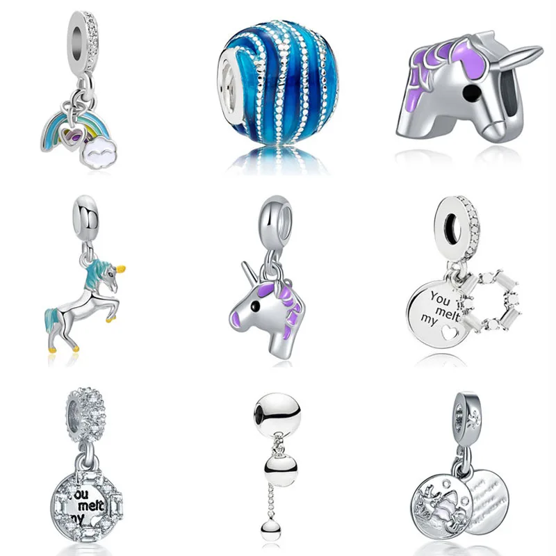 

2019 new 1pc european metal blue ribbon unicorn you melt my heart christmas diy bead Fit Pandora Charms Bracelet original F144
