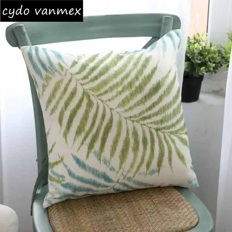

60cm 45cm summer leaf cushion cover green and blue tropical decoration chaise lounge throw pillow case polyester almofada