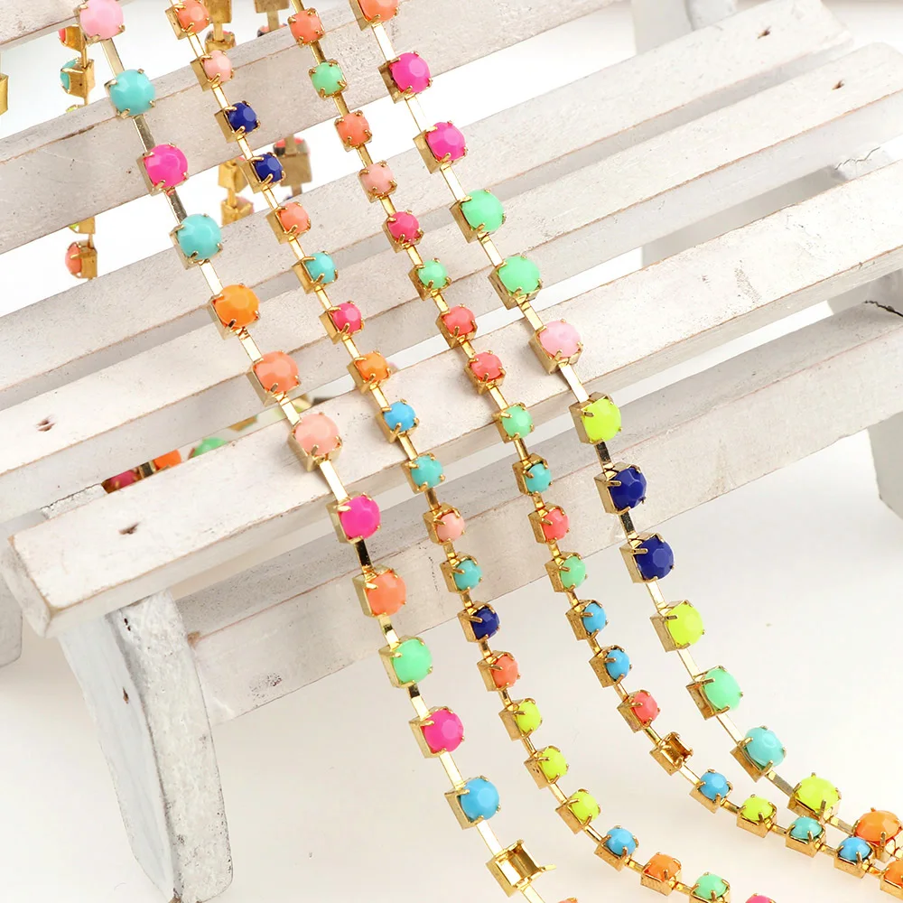 

10yard/Roll SS12 SS16 Jelly Rhinestone Chain DIY Sew On Gold BaseTrim Strass Crystal Cup Chains For Dress