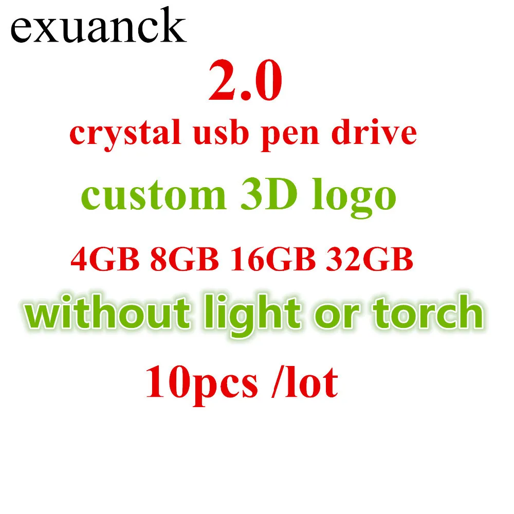 Хрустальные usb накопители 3D печать логотипа на заказ 10 шт./лот 4 ГБ 8 16 флеш