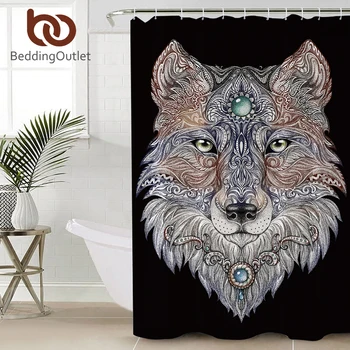 

BeddingOutlet Tattoo Head Wolf Shower Curtain for Bathroom Wild Animal Bath Curtain With Hooks Waterproof Polyester banheiro