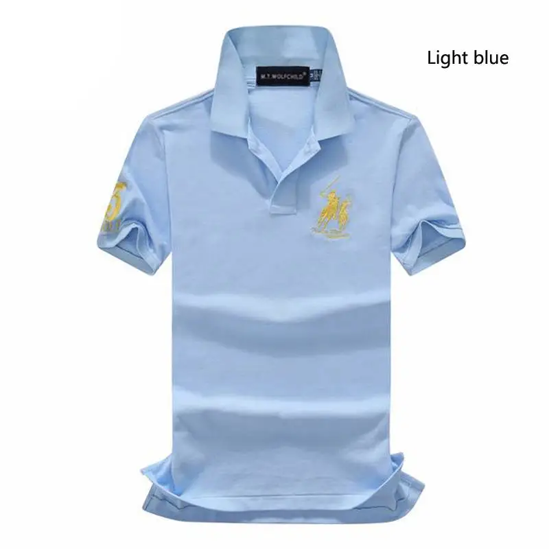 Light blue Хорошее качество новые летние Брендовые мужские рубашки поло с коротким рукавом повседневные мужские хлопковые рубашки поло с отворотом Модные мужские облегающие Топы - Цвет: Light blue