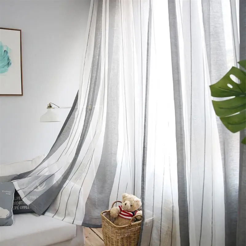 100x250 см льняные полосатые оконные тюлевые прозрачные вертикальные оконные шторы с кармашком из вуали для спальни гостиной