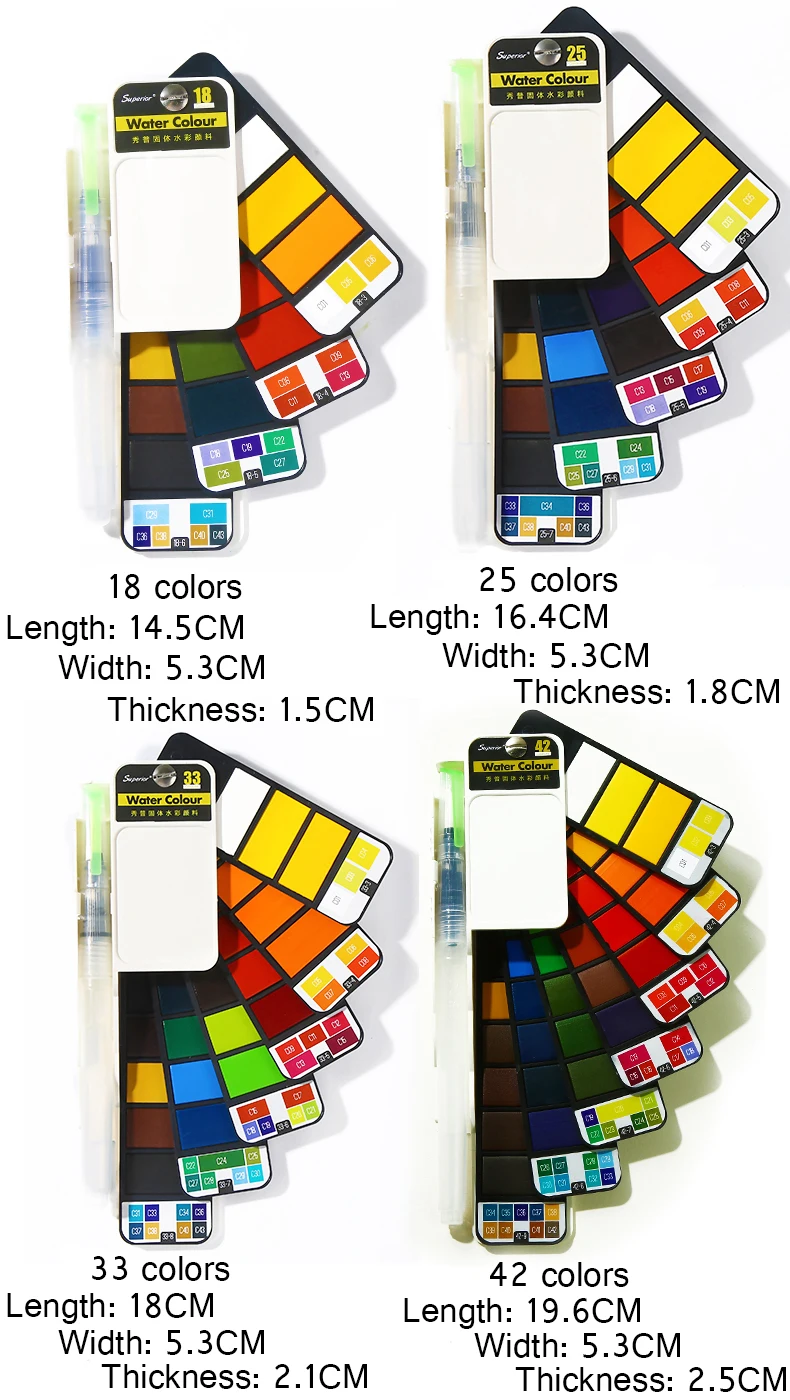 Portable Whirl Solid Watercolor Pigment Paint Set With Water brush Bright Color