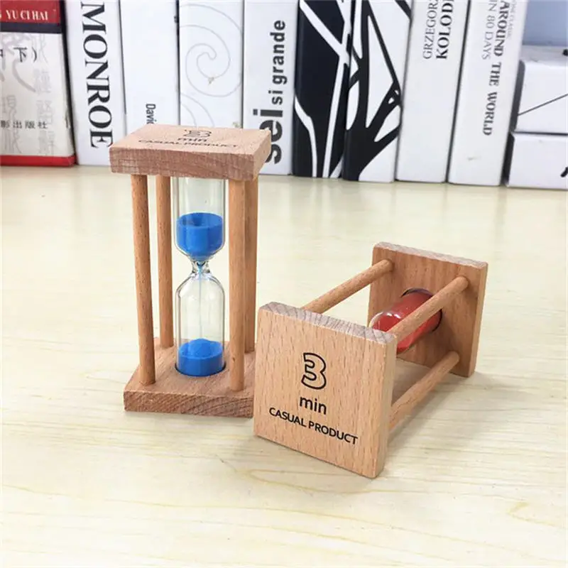 

1 Piece 8.5*4 CM 1/3/5 Min Wooden Desktop Sand Clock Sand-glass Timer Hourglass Kids Children Study Room Decoration Random Color
