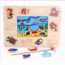 Детские развивающие Магнитная рыбалка морских животных мир головоломки сочетание оборудования ребенок деревянные игрушки головоломки