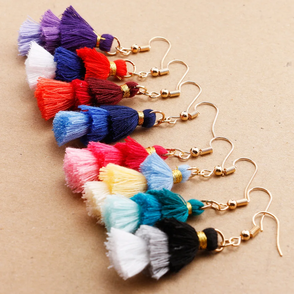

Hot Bohemian Fringe Long Gradient Multilayer Stud Earrings Women Fashion Jewelry Dangle Silk Fabric Ethnic tassel earrings