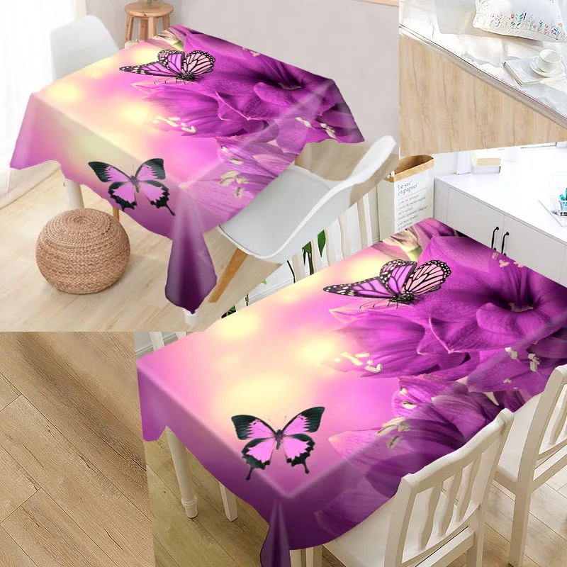 Best Custom Flower Butterfly Table Cloth Rectangular Oxford Print