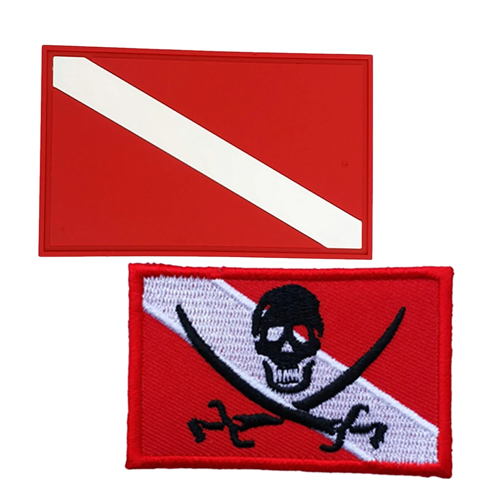 Scuba Dive Flag Embroidered Iron Sew On Patch + PVC Diver Flag Patch Badge Accessories for Scuba Diving Snorkeling Free Diving