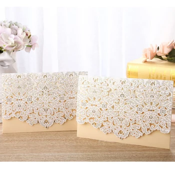

25pcs Gold Laser Cut Luxury Flora Wedding Invitations Card Elegant Lace Mariage Personalise Envelopes Wedding Party Decoration