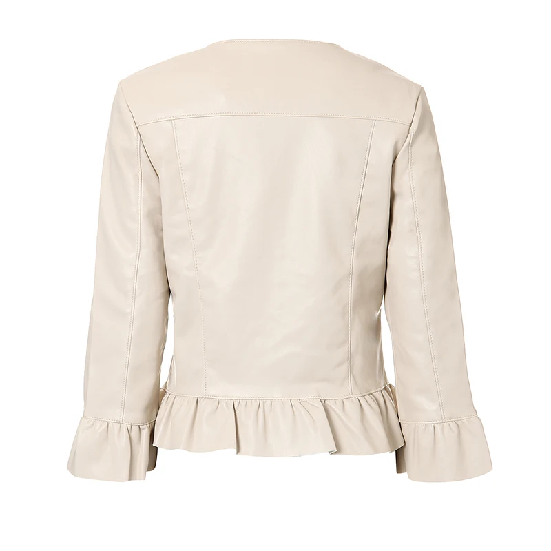 

GUUZYUVIZ 2018 Autumn Black Bomber Women Jacket Casual Ruffles Zipper Pu Leather Jacket Women Outwear Winter Vestidos Mujer