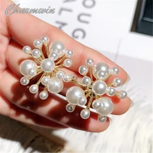 Новые серебряные игольчатые серьги-гвоздики для женщин серьги преувеличенная Изысканная Имитация Жемчуга Цветок серьги Модные ювелирные изделия