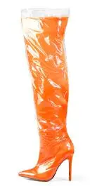 Розовые сапоги до бедра; прозрачные пластиковые сапоги с толстой губкой внутри; Сапоги выше колена из плексигласа; теплые высокие сапоги сиреневого цвета - Цвет: Orange