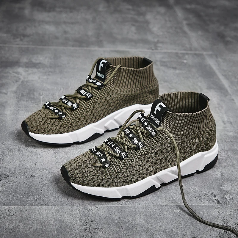 

Men Fly Weaving Sock Shoes Ultralight Breathable Lace-up Sneakers Non-slip Durable Running Shoes Outdoor Jogging Sport Shoes