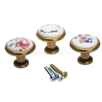 

bowarepro Antibrass Cabinet Closet Door Antibrass Flower Drawer Knob Wardrobe Cupboard Pull Handle Knobs Europe Style