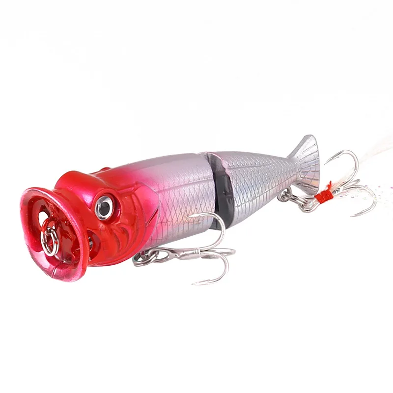 Water Surface With Feather Popper Bait Creative Artificial Bionic Lures Hard Bait Two Section Popper Blood Tank Hook jooyoo