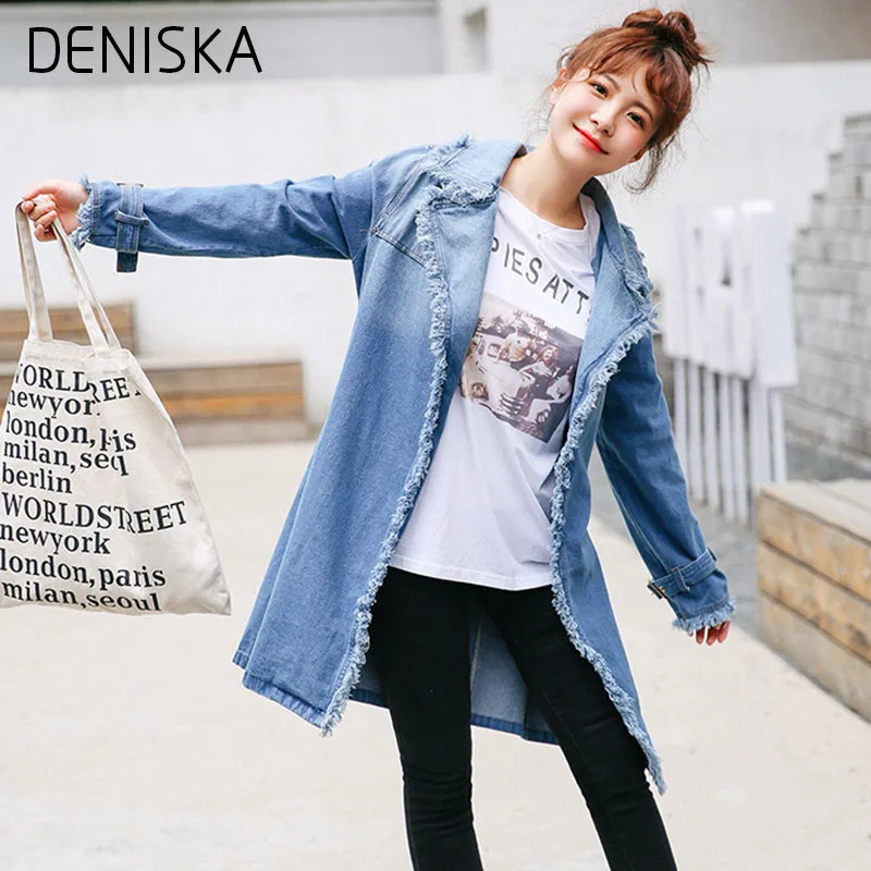 DENISKA 2018 Новое Прибытие Длинные Кисточки Бурелом Мода Джинсовые Куртки Старинные