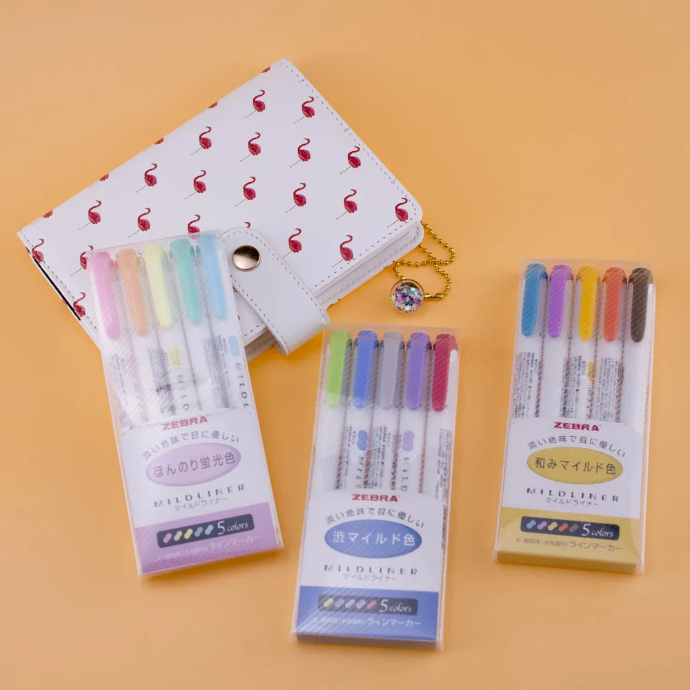 

5 Colors/Set Zebra WKT7 MildLiner Highlighter Marker Double-Sided Round Toe/Oblique School Office Supply