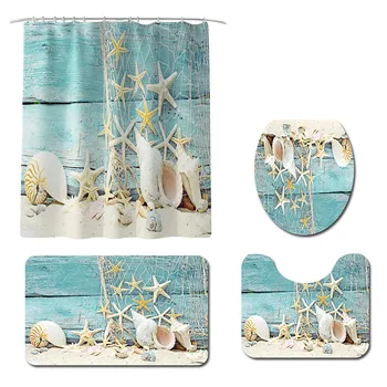 

Bathroom Mat 4PCS Non Slip Toilet Polyester Cover Mat Set Bathroom Shower Curtain comfortable feeling Home 2019 New July12
