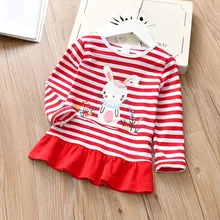 Детские платья для девочек; одежда в полоску; модное осеннее детское платье с рисунком кролика; Лидер продаж; платья для маленьких девочек